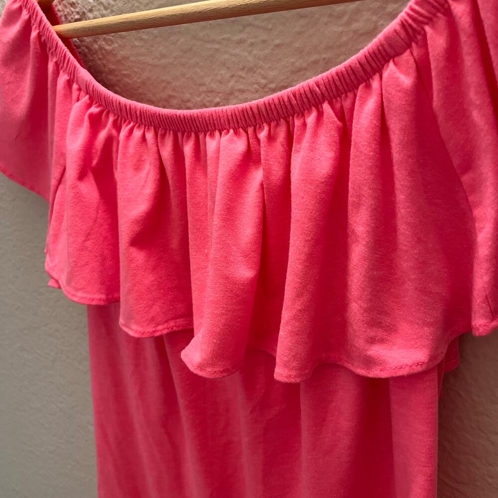 Lilly Pulitzer La Fortuna Off Shoulder Ruffle Top Hot Pink Knit XS Barbiecore - Picture 3 of 7
